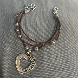Silver tone Brighton Heart Pendant Brown Leather Bracelet